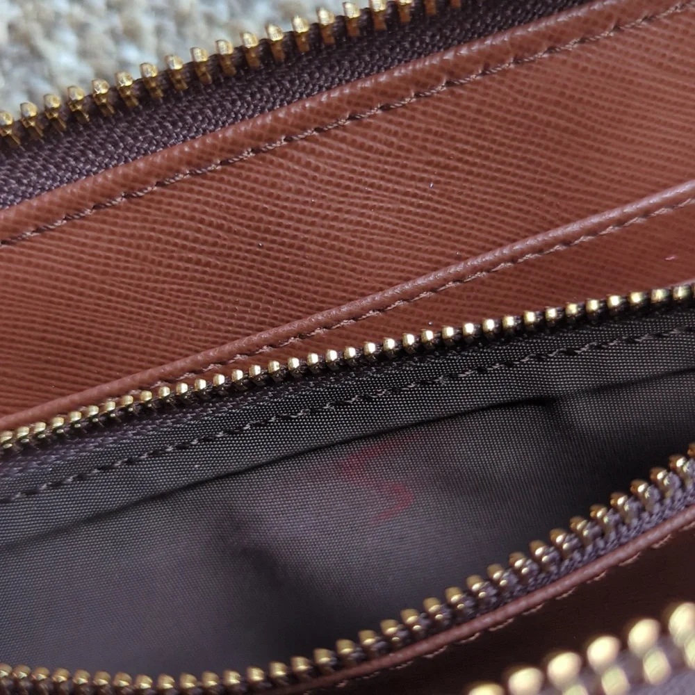 Tory Burch Robinson Zip Around Brown Saffiano Leather Wallet
